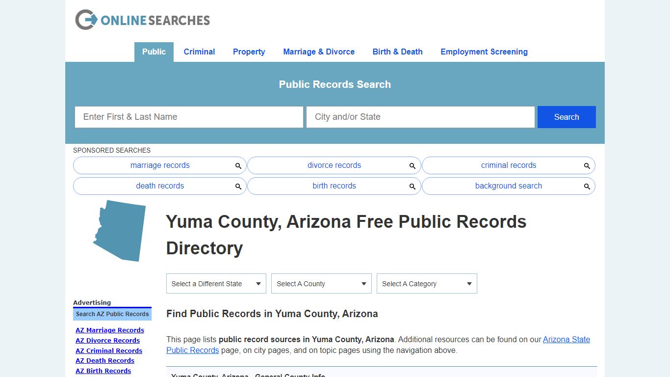 Yuma County, Arizona Public Records Directory - OnlineSearches.com